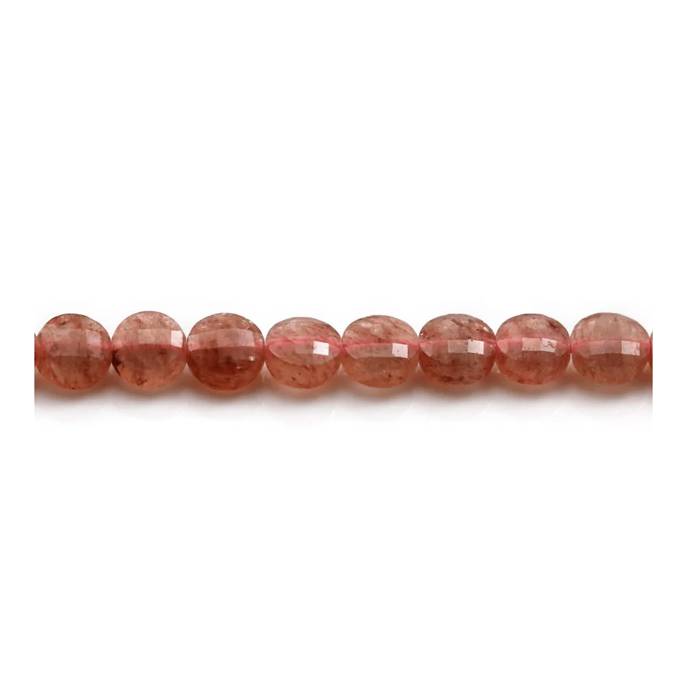Quartz "fraise", de forme rond plat facetté, 6mm x 6pcs