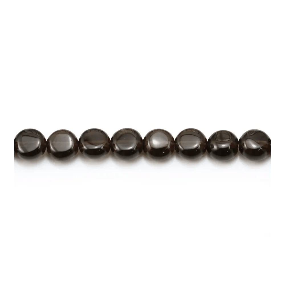 Smoked quartz, of round and flat shape, 6mm x 40cm