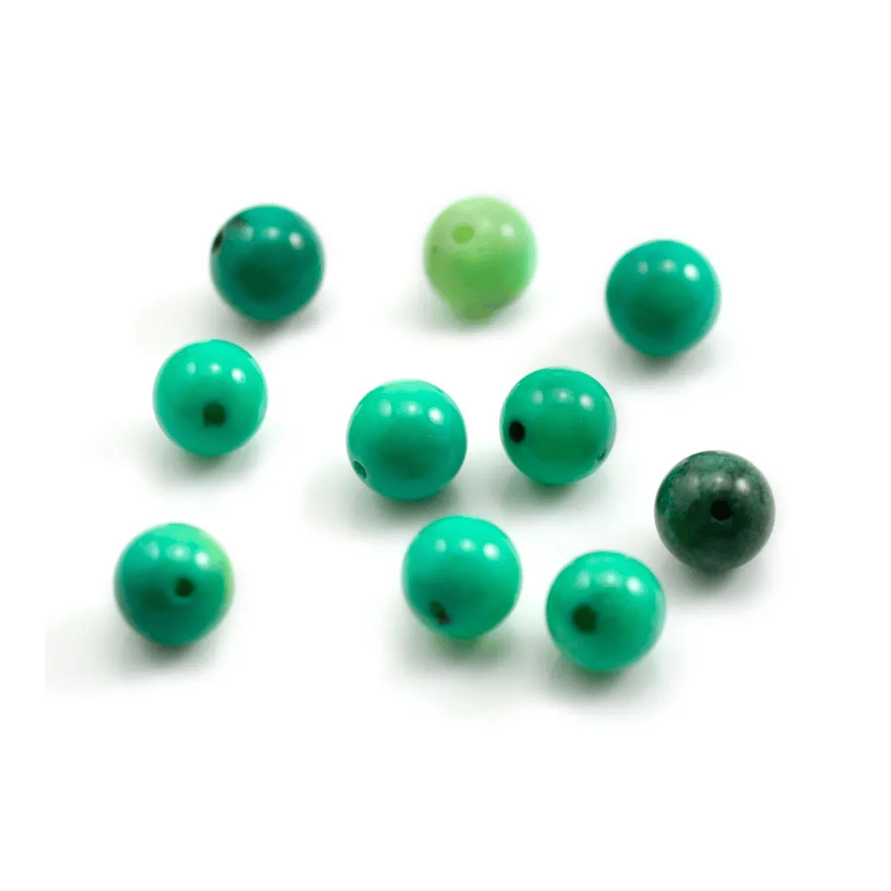 Agate d'herbe verte, semi-percé d'un côté, ronde 8mm x 2pcs