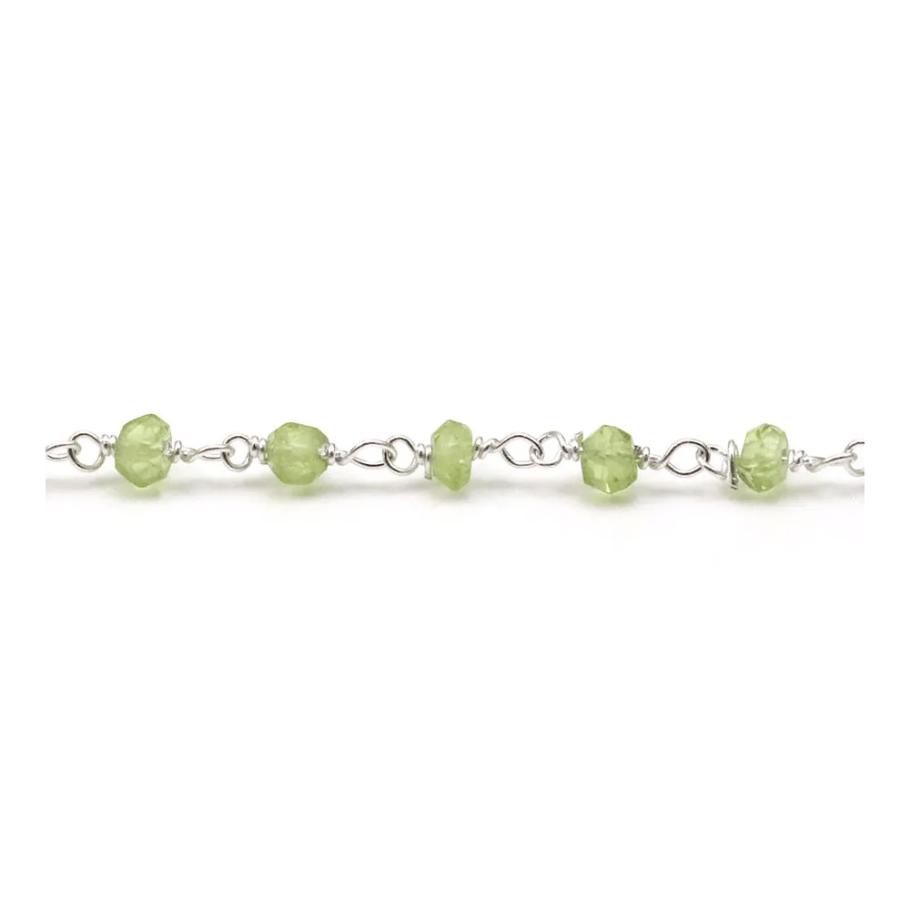 Silver chain with prehnite of  2x3mm x 20cm 
