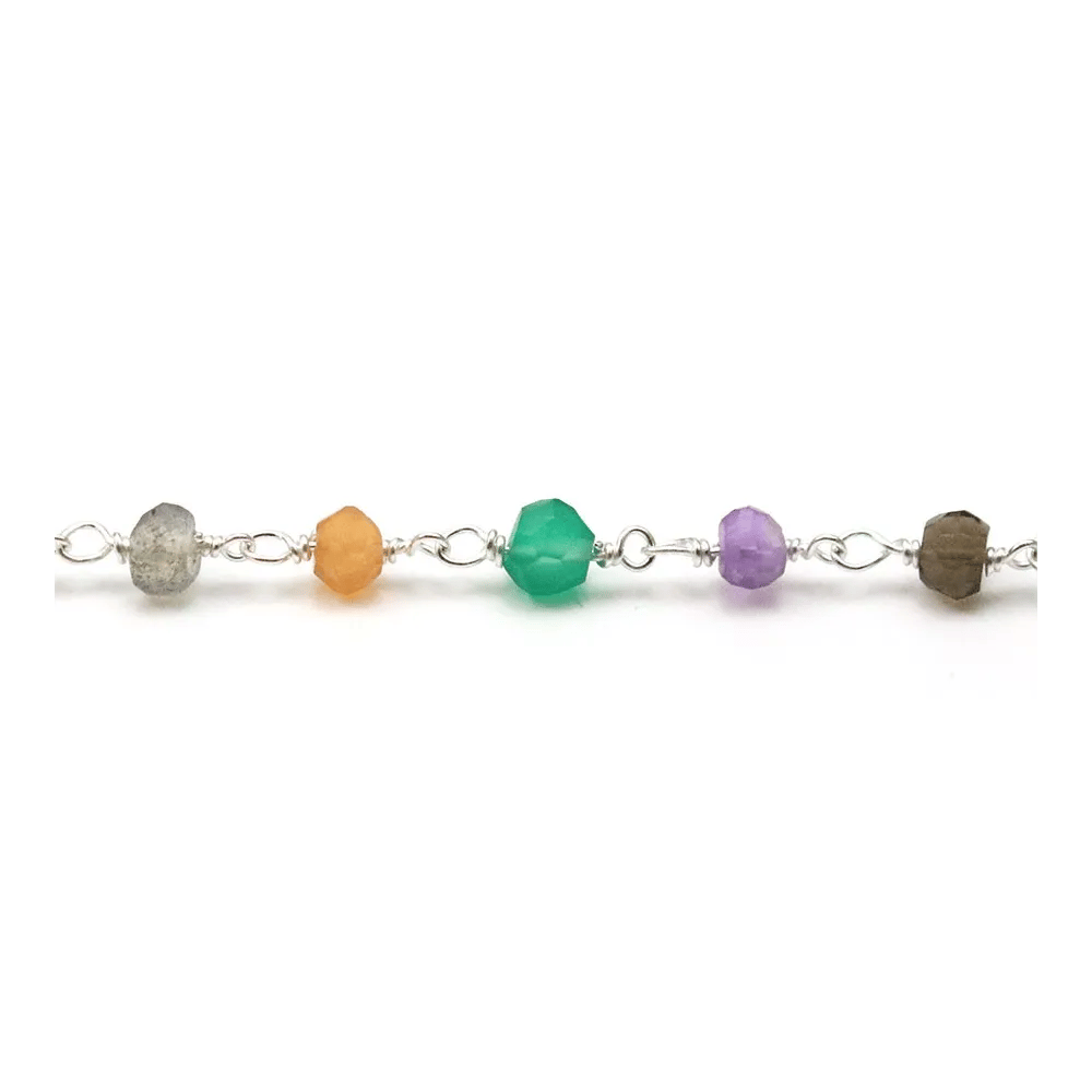 Silver Chain with Mixed Stones of 3-4mm x 20cm 