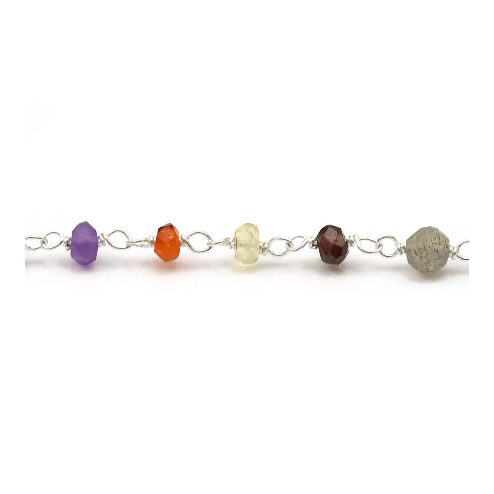 Chaine argent doré avec pierre mélangée  3-4mm x 20cm