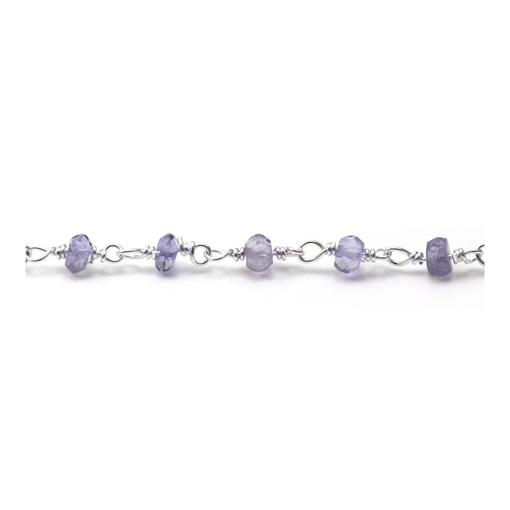 Chaîne Argent  avec Iolite en 3-4mm x 20cm