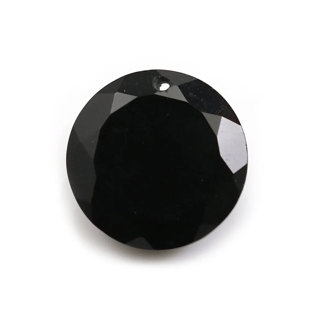 Pendentif en agate noire, de forme rond facetté, 15mm x 1pc