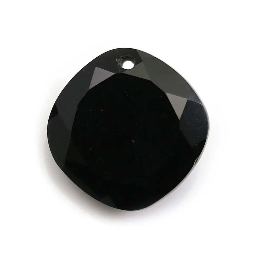 Pendentif en agate noire, en forme de rhombe facetté, 15mm x 1pc