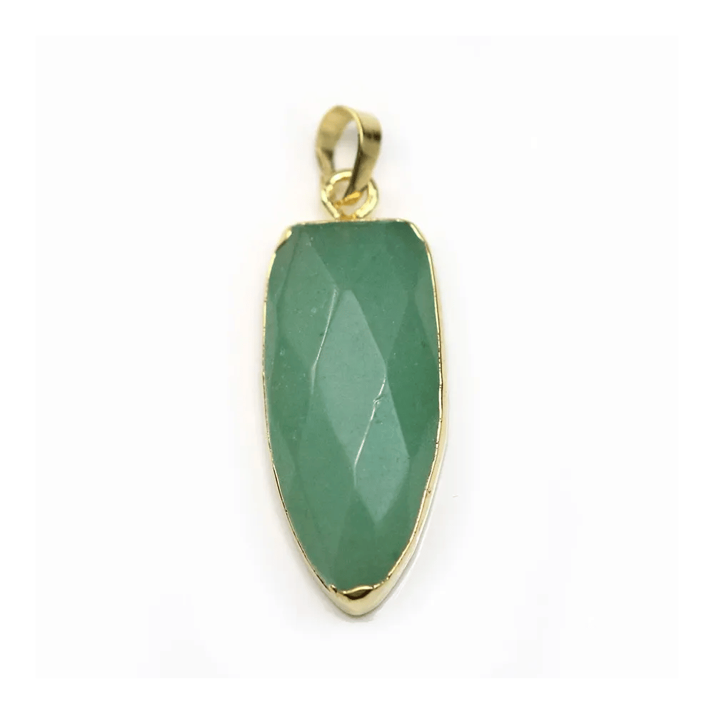 Pendentif d'aventurine, en forme de goutte pointu, serti en métal doré, 15 * 34mm x 1pc
