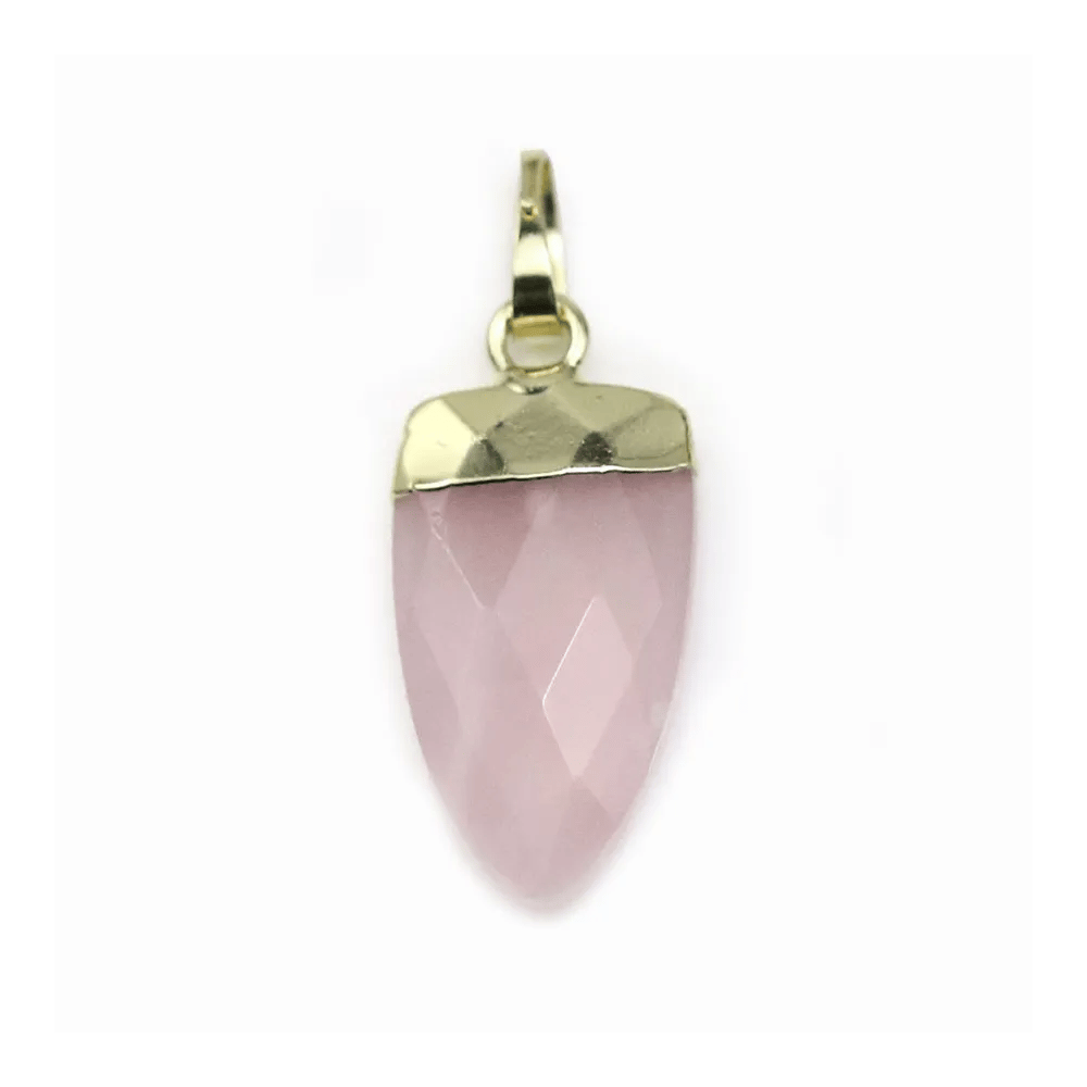 Pendentif en quartz rose, serti en métal doré, 10 * 18mm x 1pc