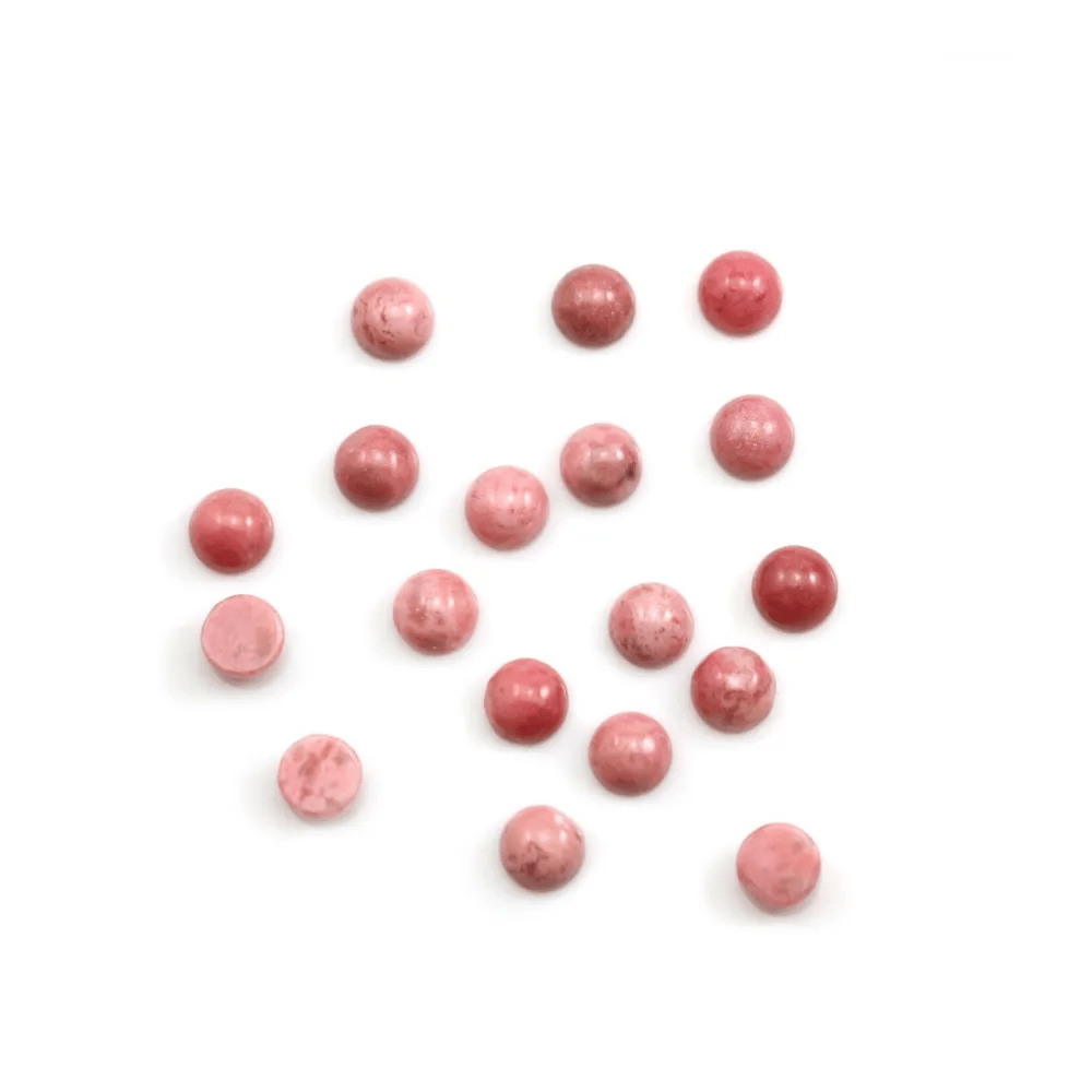 Cabochon de rhodonite rose, de forme ronde, et de taille 6mm x 5pcs