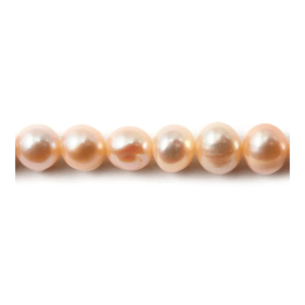 Perles de culture d'eau douce, saumon, ronde, qualité B 8-9mm x 36cm