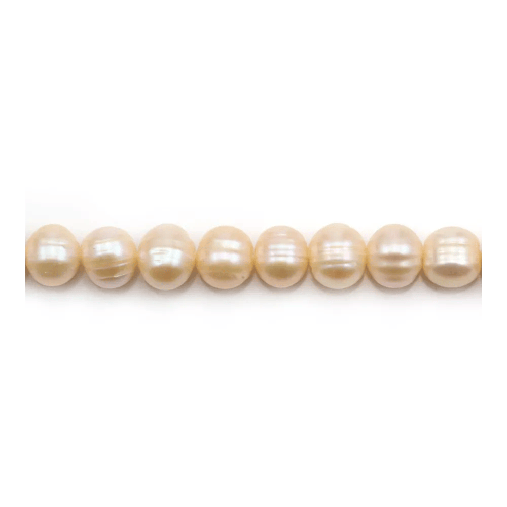 Perles de culture d'eau douce, saumon, ovale/irrégulière, 11-12mm x 40cm