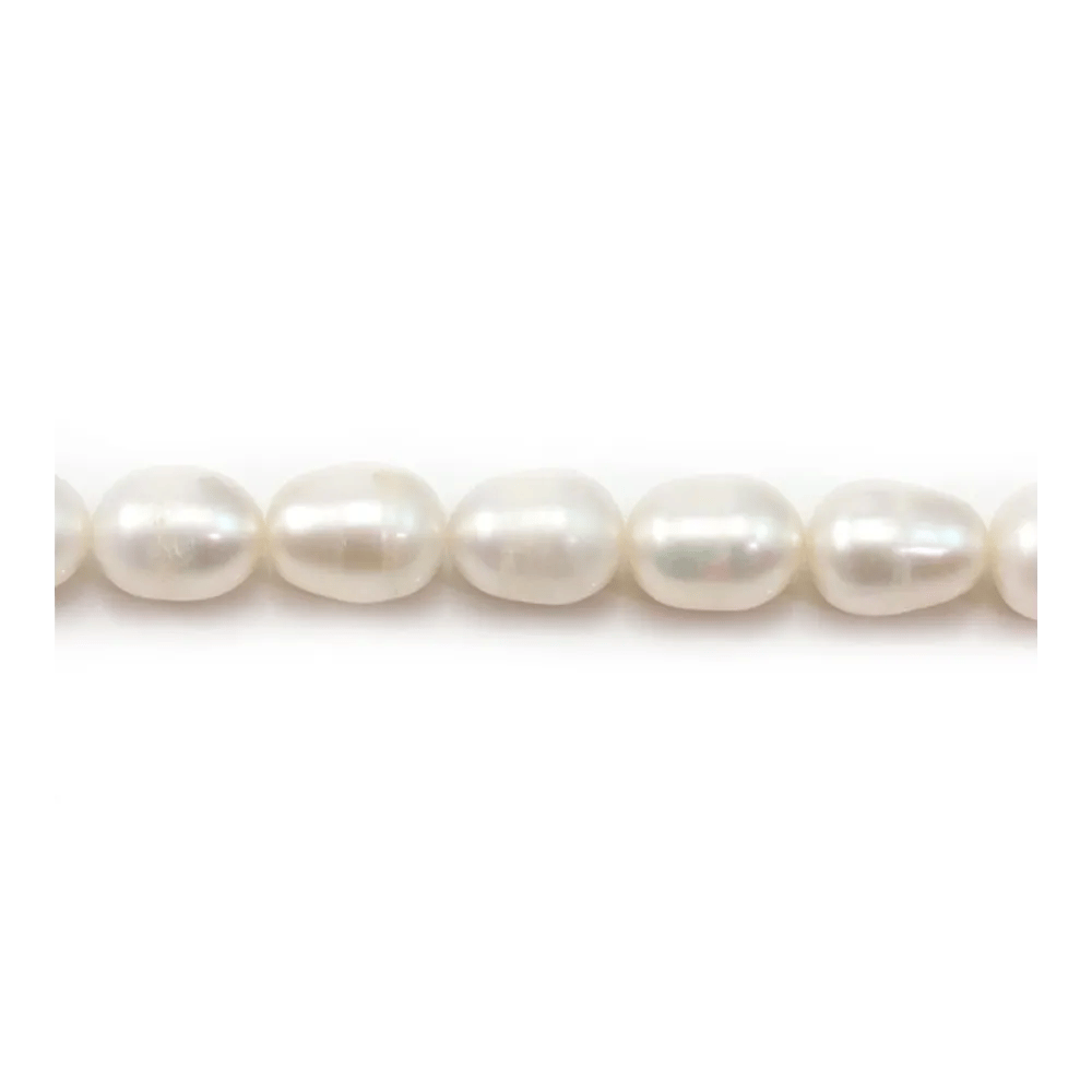 Perle de culture d'eau douce, blanche, olive, 9-10mm x 37cm