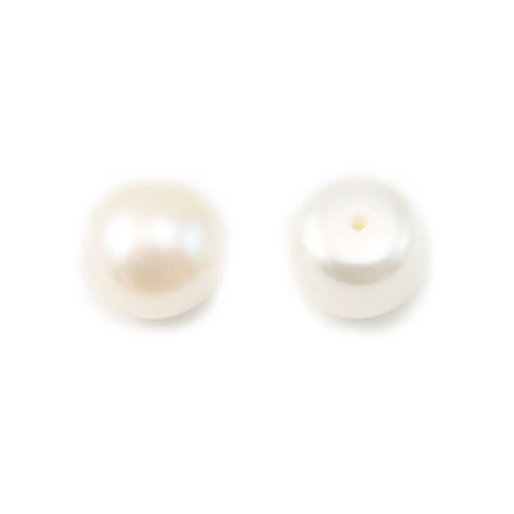 Perles de culture d'eau douce, semi-percée, blanche, bouton, 10-10.5mm x 2pcs
