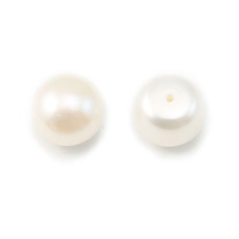 Perle de culture d'eau douce, semi-percée, blanche, bouton, 11-12mm x 1pc