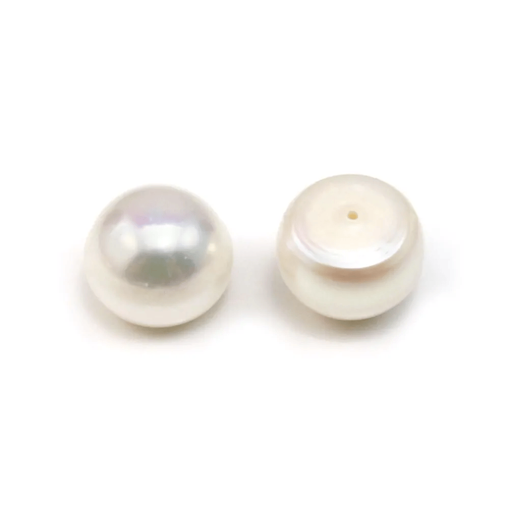 Perle de culture d'eau douce, semi-percée, blanche, bouton 12-13mm x 2pcs