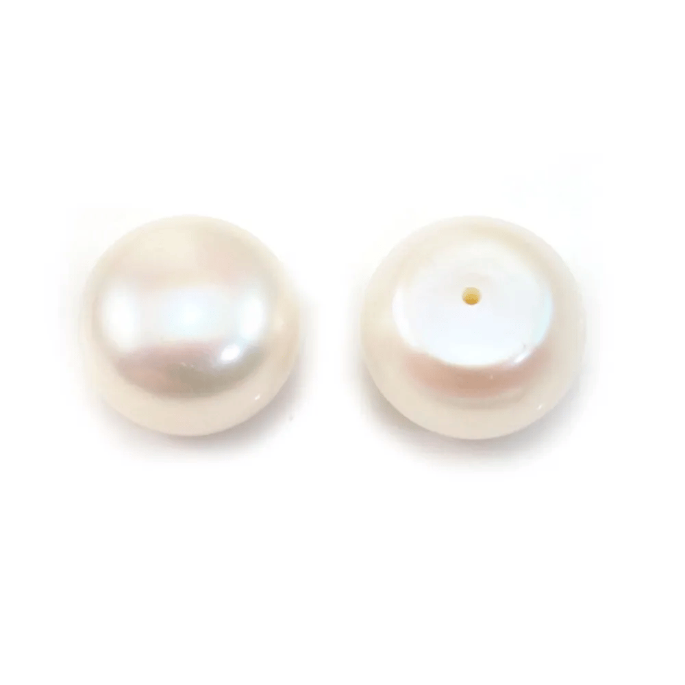 Perle de culture d'eau douce, semi-percée, blanche, bouton, 13-14mm x 1pc