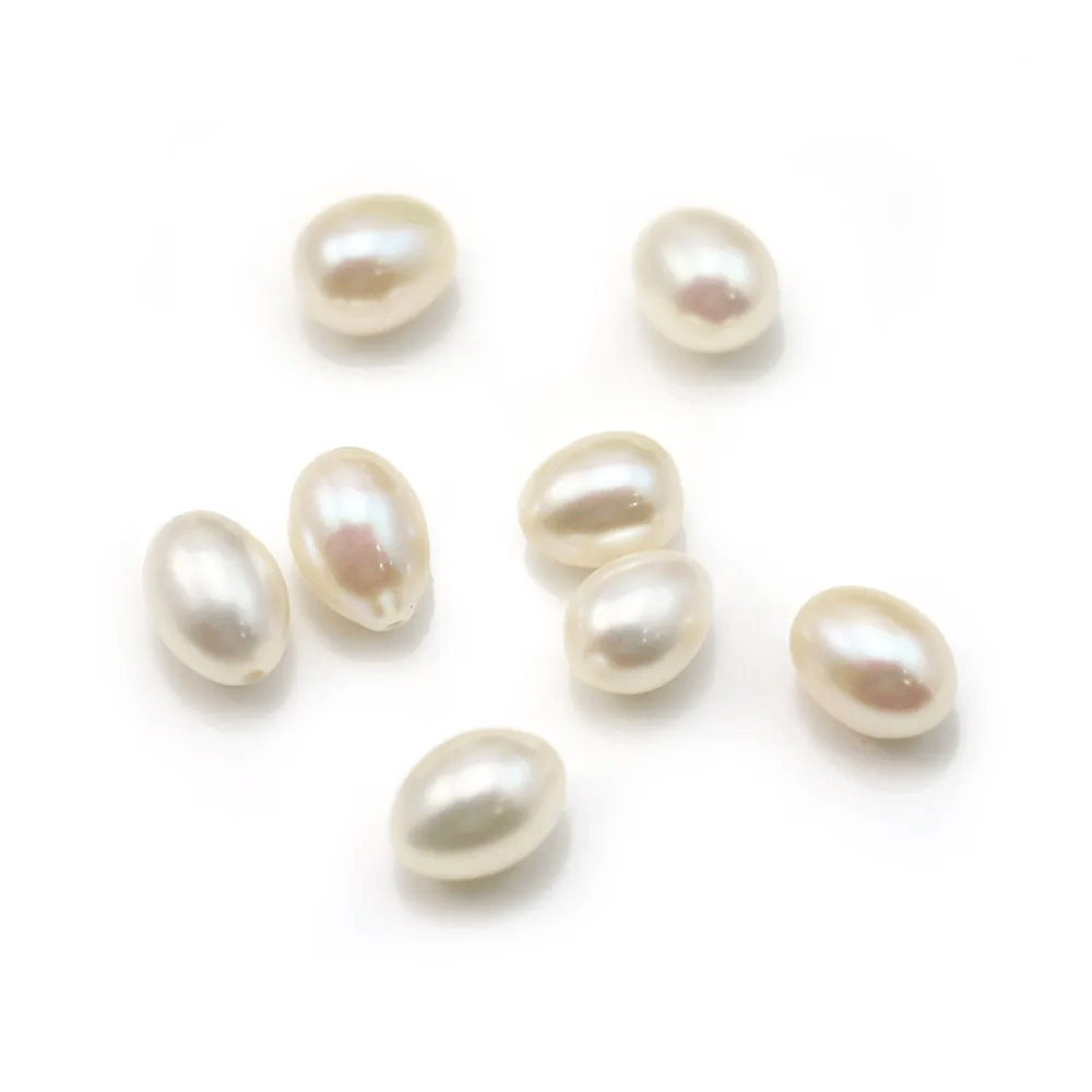 Perle de culture d'eau douce, semi-percée, blanche, ovale, 8mm x 1pc