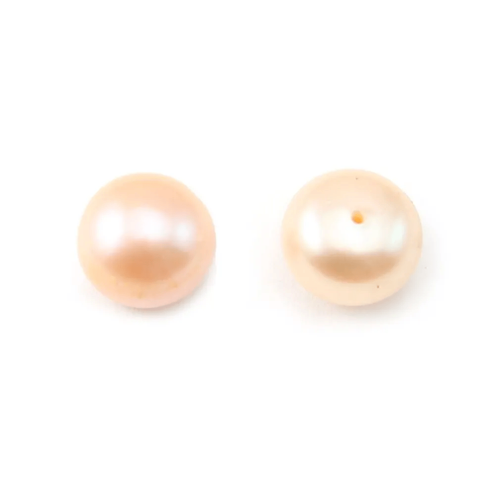 Perles de culture d'eau douce, semi-percée, saumon, bouton, 8-8.5mm x 2pcs
