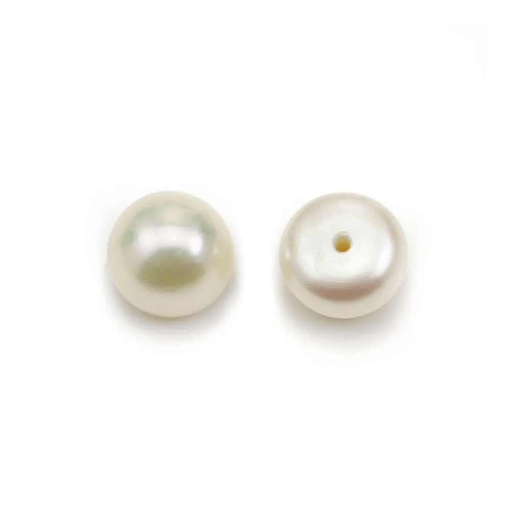 Perles d'eau douce blanche, semi-percée, de forme ronde plate, 7 - 7.5mm x 4pcs