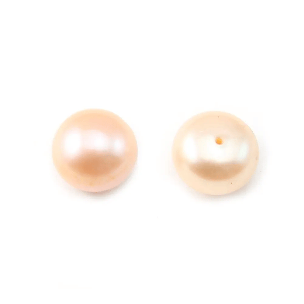 Perles de culture d'eau douce, semi-percée, saumon, bouton, 8.5-9mm x 2pcs