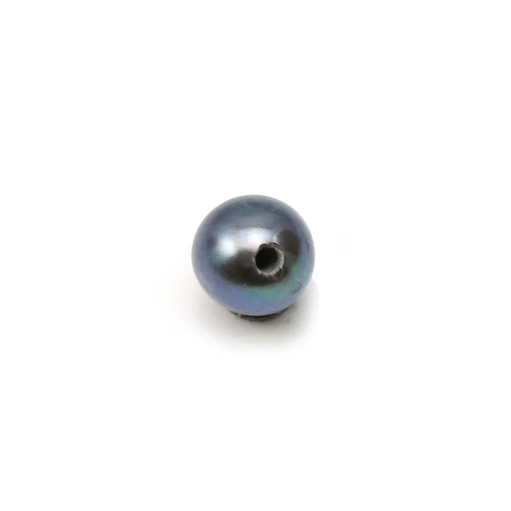 Perle de culture d'eau douce semi-percée, bleu foncé, ronde, 4.5-5mm x 2pcs