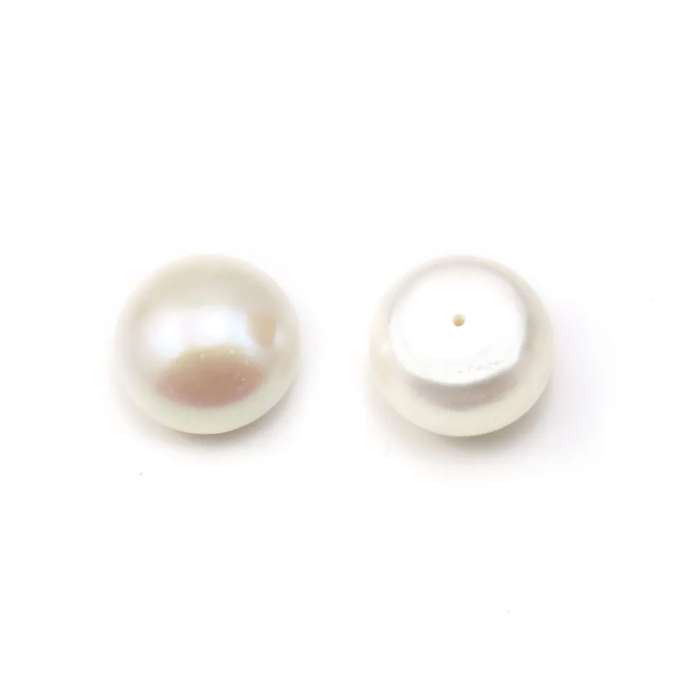 Perle de culture d'eau douce blanche semi percée, blanche, bouton, 15-16mm x 1pc
