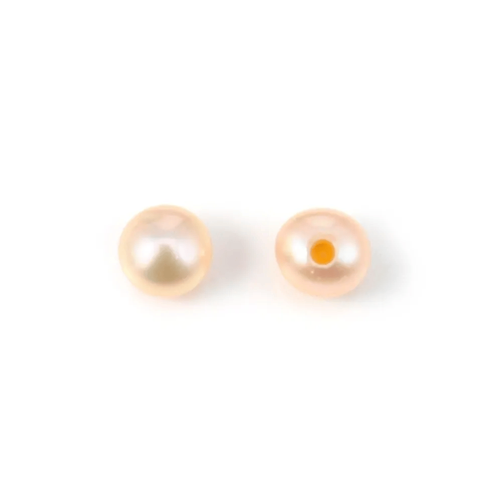 Perles de culture d'eau douce, semi-percée, saumon, ronde, 3.5-4mm x 10pcs