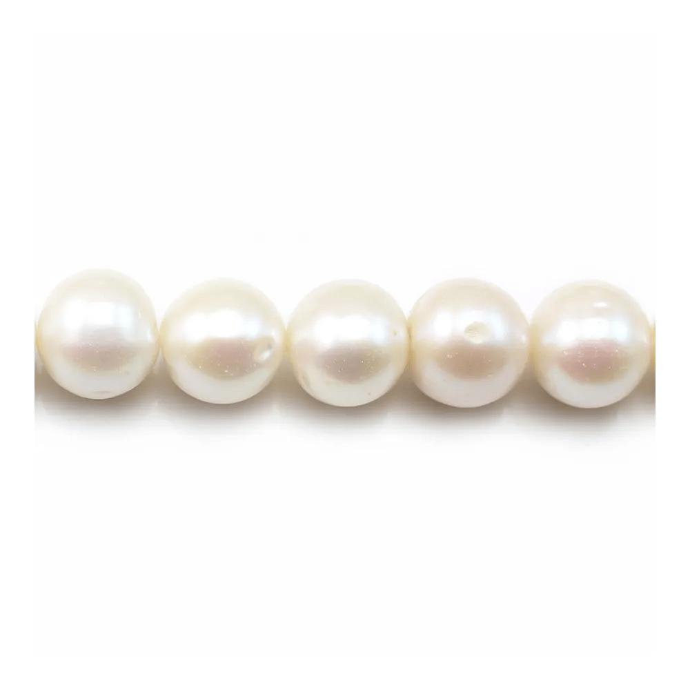 Perles de culture d'eau douce, blanche, ronde, 12-14mm x 40cm AA
