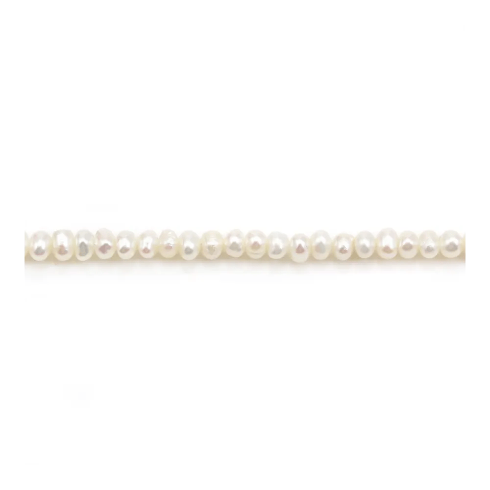 Perles de culture d'eau douce, blanche, ovale/irrégulière, 2-3mm x 37cm