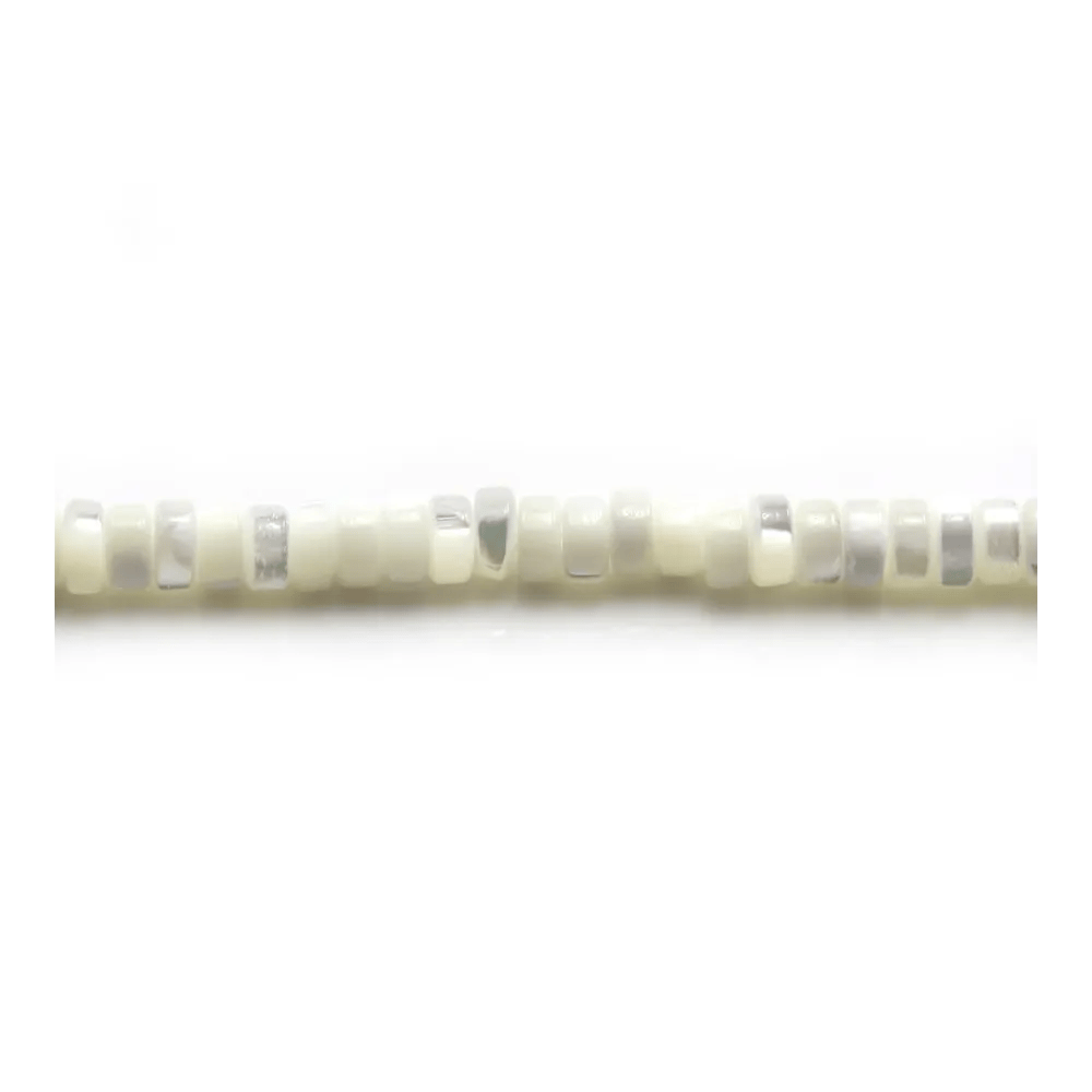 White mother-of-pearl flattened round beads on thread 3x8mm x 40cm