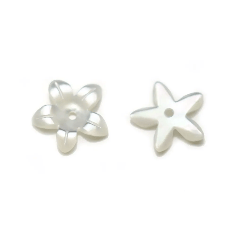 Nacre de couleur blanche, en forme de fleur à 5 pétales, 15mm x 2pcs
