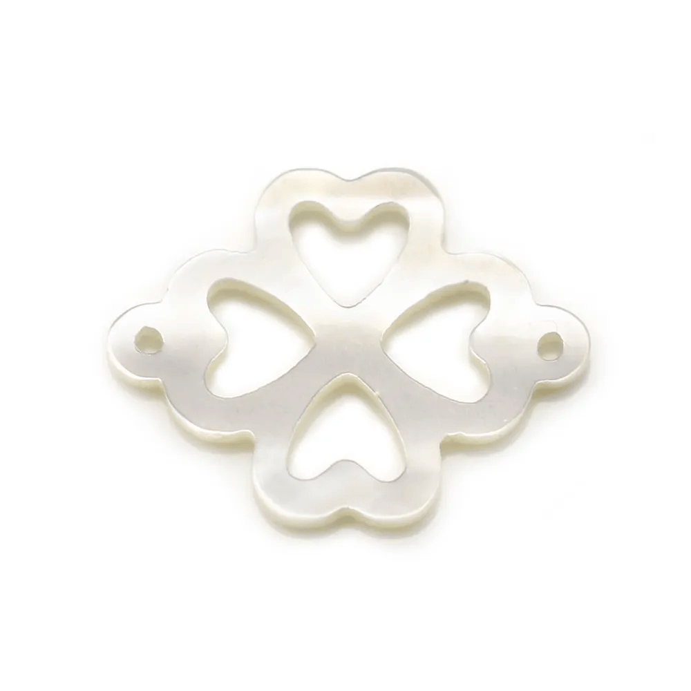 Nacre blanche en forme de trèfle à 4 feuilles ajouré, mesurant 12x16mm x 1pc