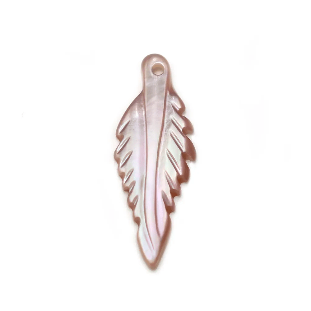 Pink mother-of-pearl, in shape of leaf, 8 * 20mm x 1pc