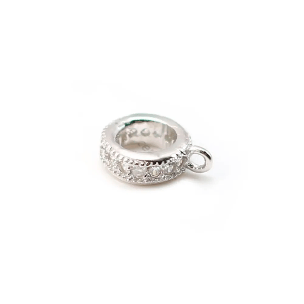 Poussoir attache breloque pour corde,zircons, Argent 925, 7 mm  x1pc