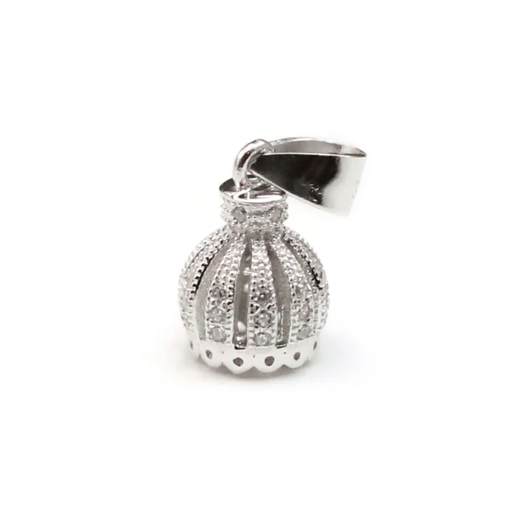 Attache pompon strass, argent 925 rhodié, 20mm x 1pc
