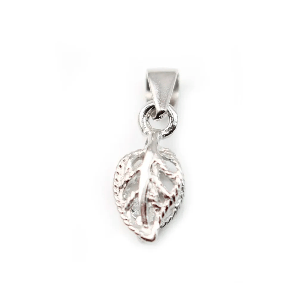 Bélière feuille, Argent 925 Rhodié  6x15.5mm  x1pc