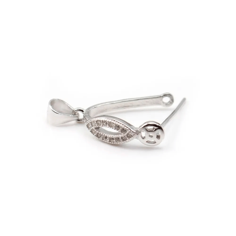 Silver 925 Rhodium Ark bail with Strasses11x22mm x  1 pcs