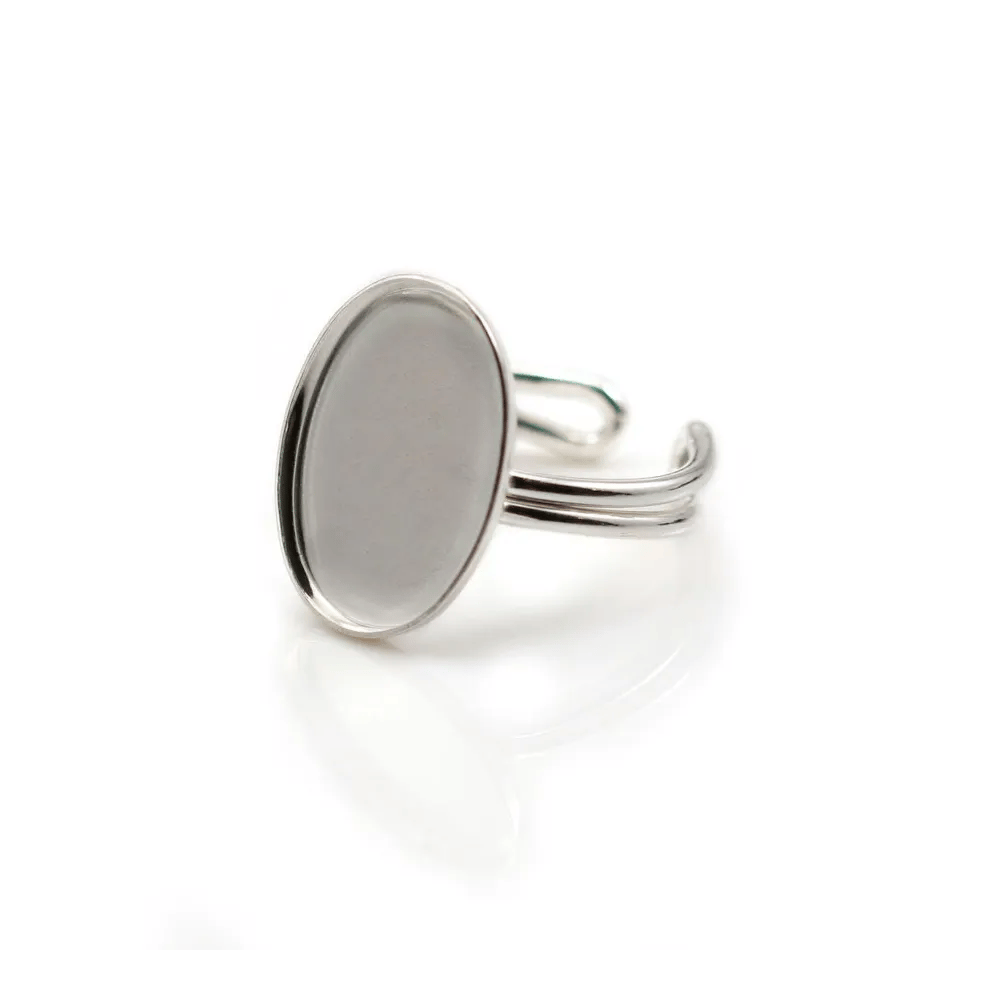 Bague réglable en argent 925, avec un support oval 13x18mm x 1pc
