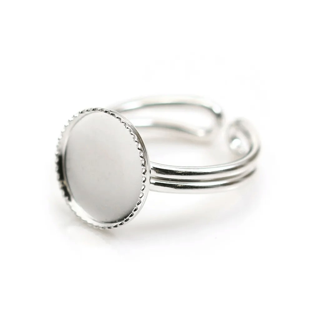 Bague   réglable support rond 12mm en argent 925 x 1pc