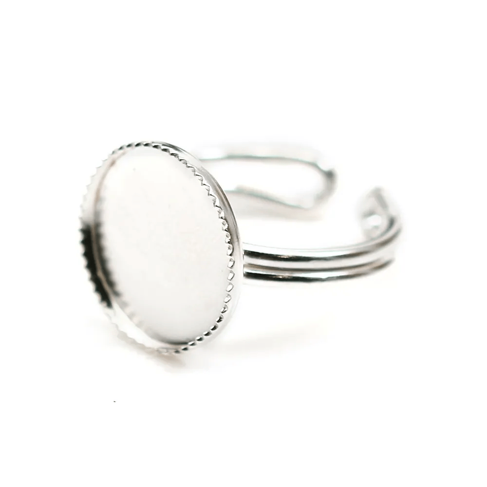 Bague   réglable support rond 14mm en argent 925 x 1pc