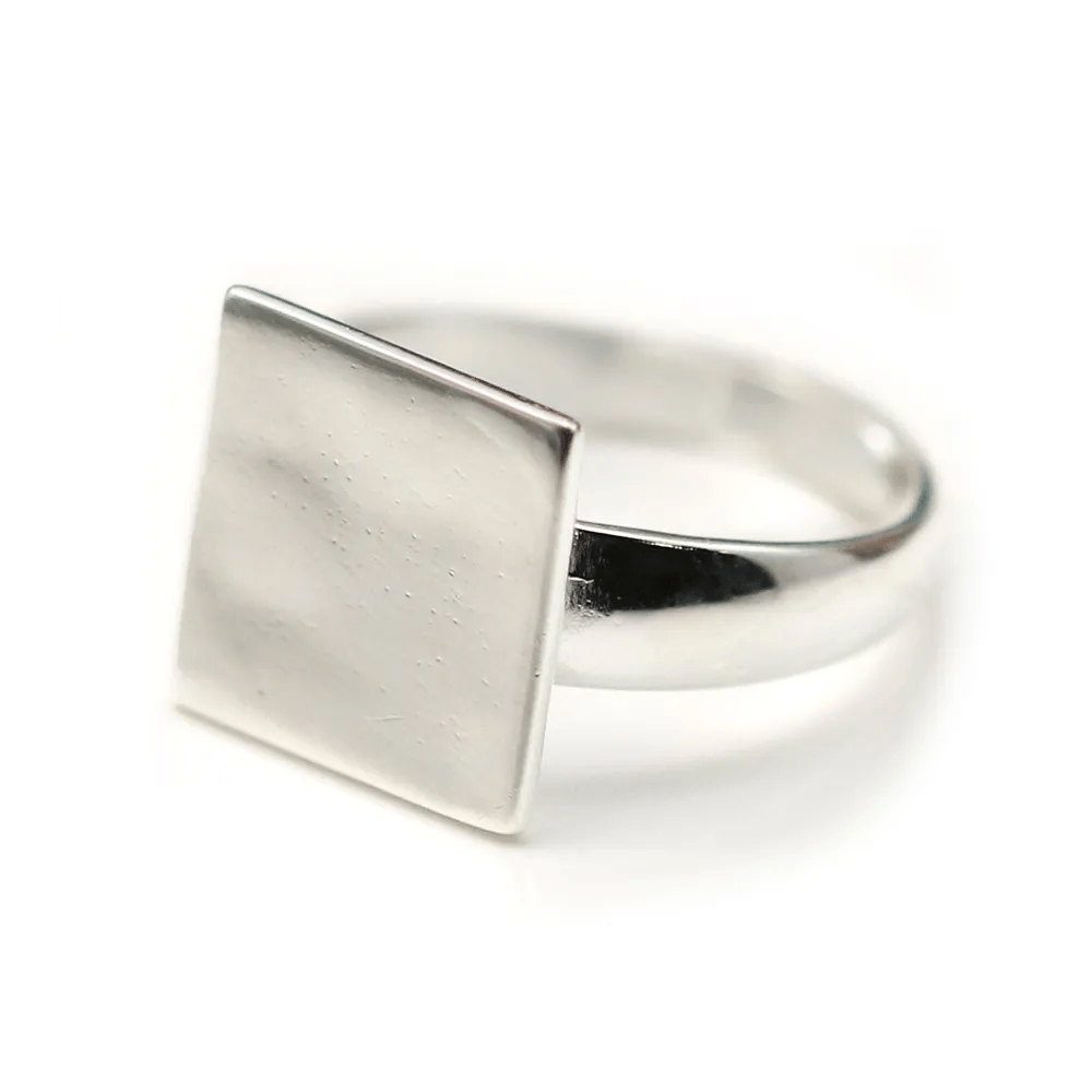 Argent 925 Bague réglable support carre 12mm x 1pc