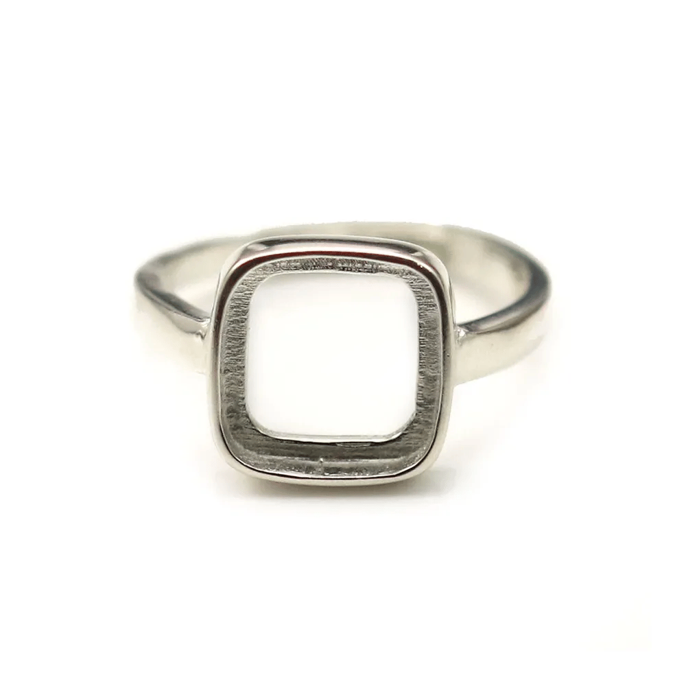 Bague réglable support cabochon carré 10mm en argent 925 x 1pc