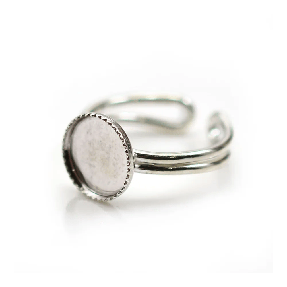 Bague réglable en argent 925, avec un support rond de 10mm x 1pc