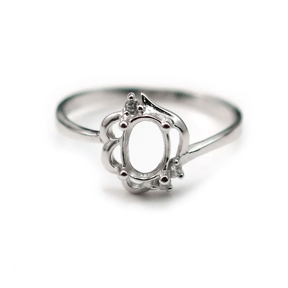 Argent 925 Support Bague pour les cabochons 4x6mm & Zircon x 1pc