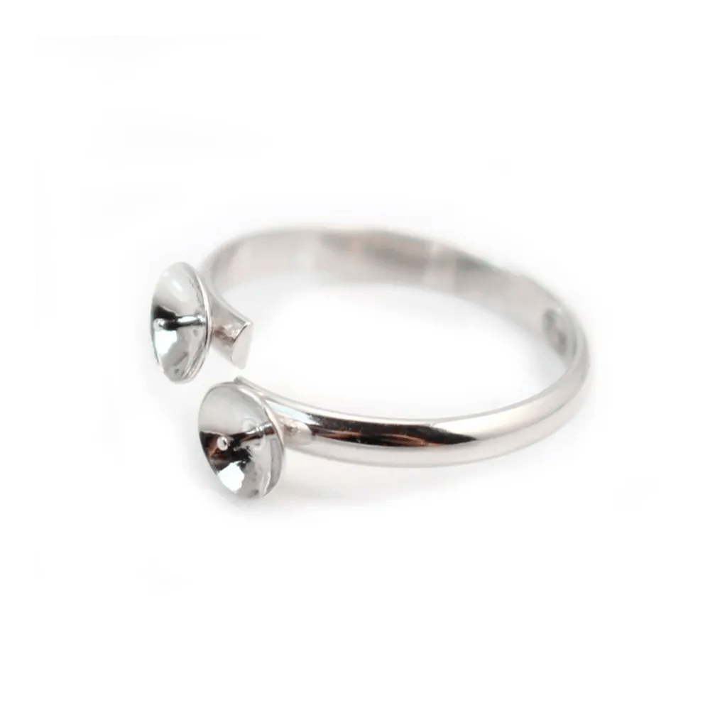 Argent 925 support bague réglable pour double perles semi-percées x 1pc 