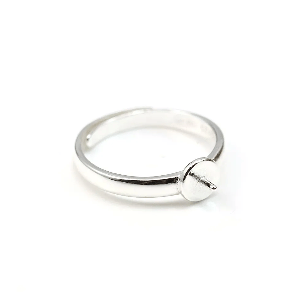 Bague réglable avec socle plat et tige, en argent 925, pour perles semi-percées x 1pc
