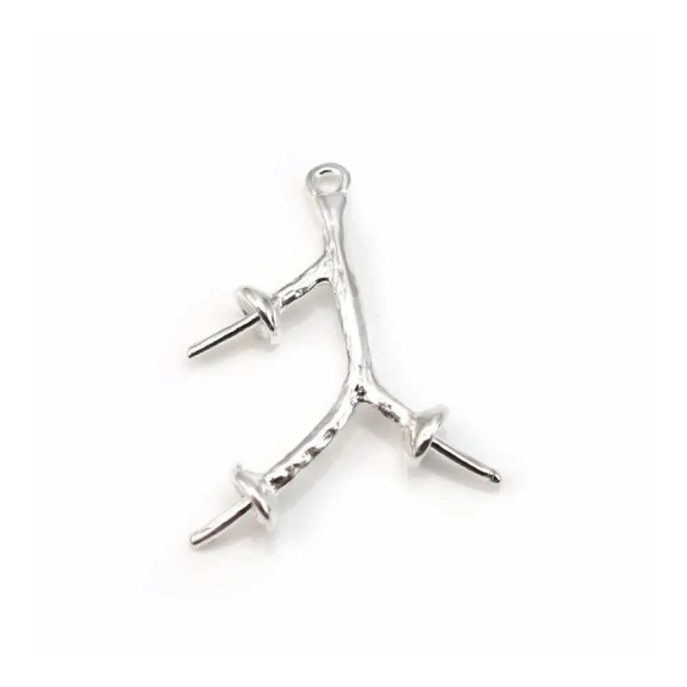 Pendentif en argent 925 trois branches corail 25mm x 1pc