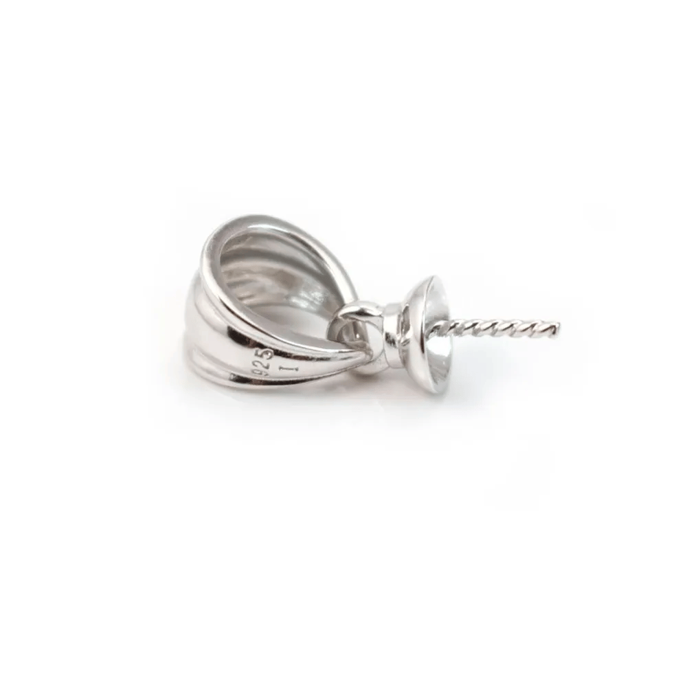 Pendant & bail, silver 925 rhodium,for half- drille x 1pc