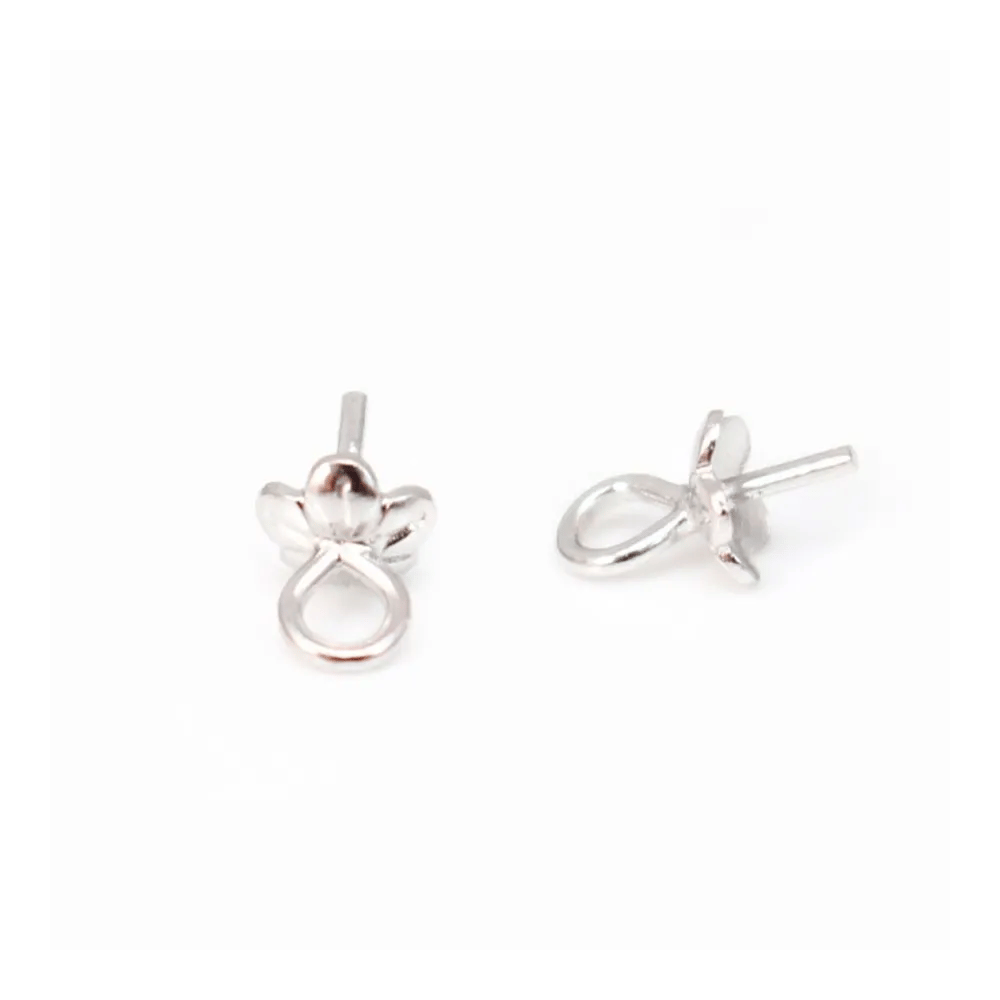 Bélière coupelle pour perles semi-percées, Argent 925 Rhodié 4mm x 4 pcs 