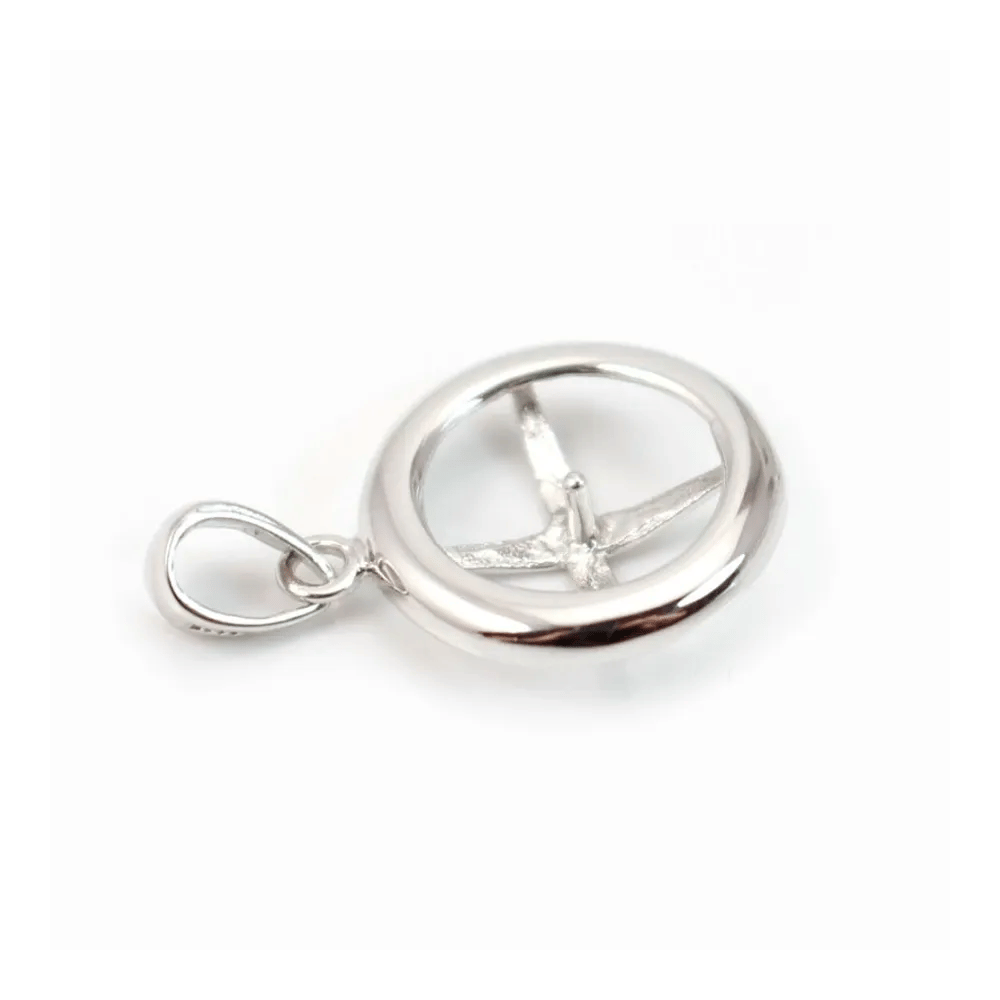 Pendant & round, silver 925 rhodium,for half- drille x 1pc