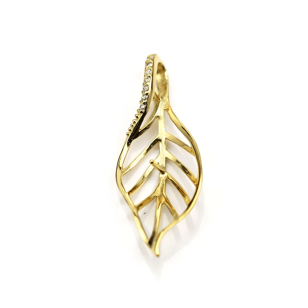 Pendant in silver gilt & zirconium, in shape of a leaf, 36 * 14mm x 1pc